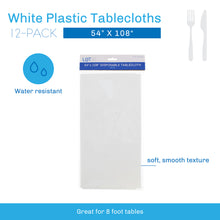 Load image into Gallery viewer, White Plastic Tablecloths - 54 x 108 IN Disposable Table Covers, 12pk
