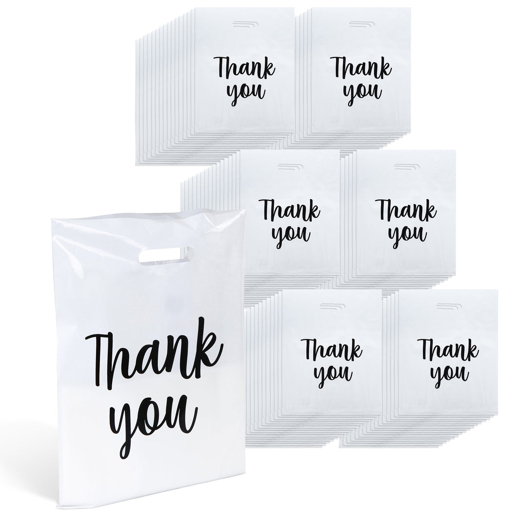 Plastic Retail Bags 100pk - 12x15in White Thank You Boutique Bags