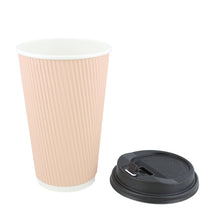 Load image into Gallery viewer, Paper Cups with Lids, 100 Pk - 16 oz Coffee Cups Rippled Sleeve, Pink

