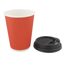 Load image into Gallery viewer, Paper Cups with Lids, 100 Pk - 12 oz Coffee Cups Rippled Sleeve, Red
