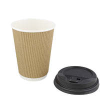 Load image into Gallery viewer, Paper Cups with Lids, 100 Pk - 12 oz Coffee Cups Rippled Sleeve, Brown
