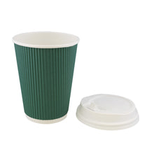 Load image into Gallery viewer, Paper Cups with Lids, 100 Pk - 12 oz Coffee Cups Rippled Sleeve, Green

