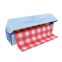 Load image into Gallery viewer, Table Covers - 100ft x 52in Red and White Plastic Tablecloth Roll
