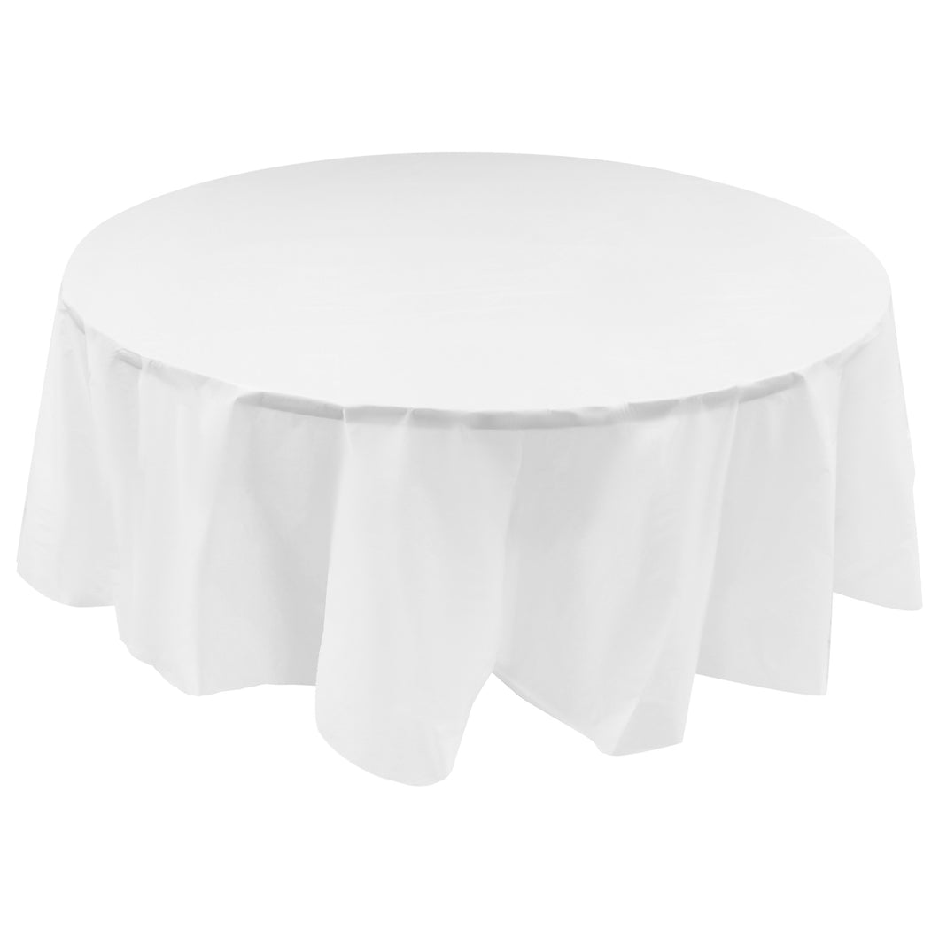 White Plastic Tablecloths - Round 84 IN Disposable Table Cover, 12Pk