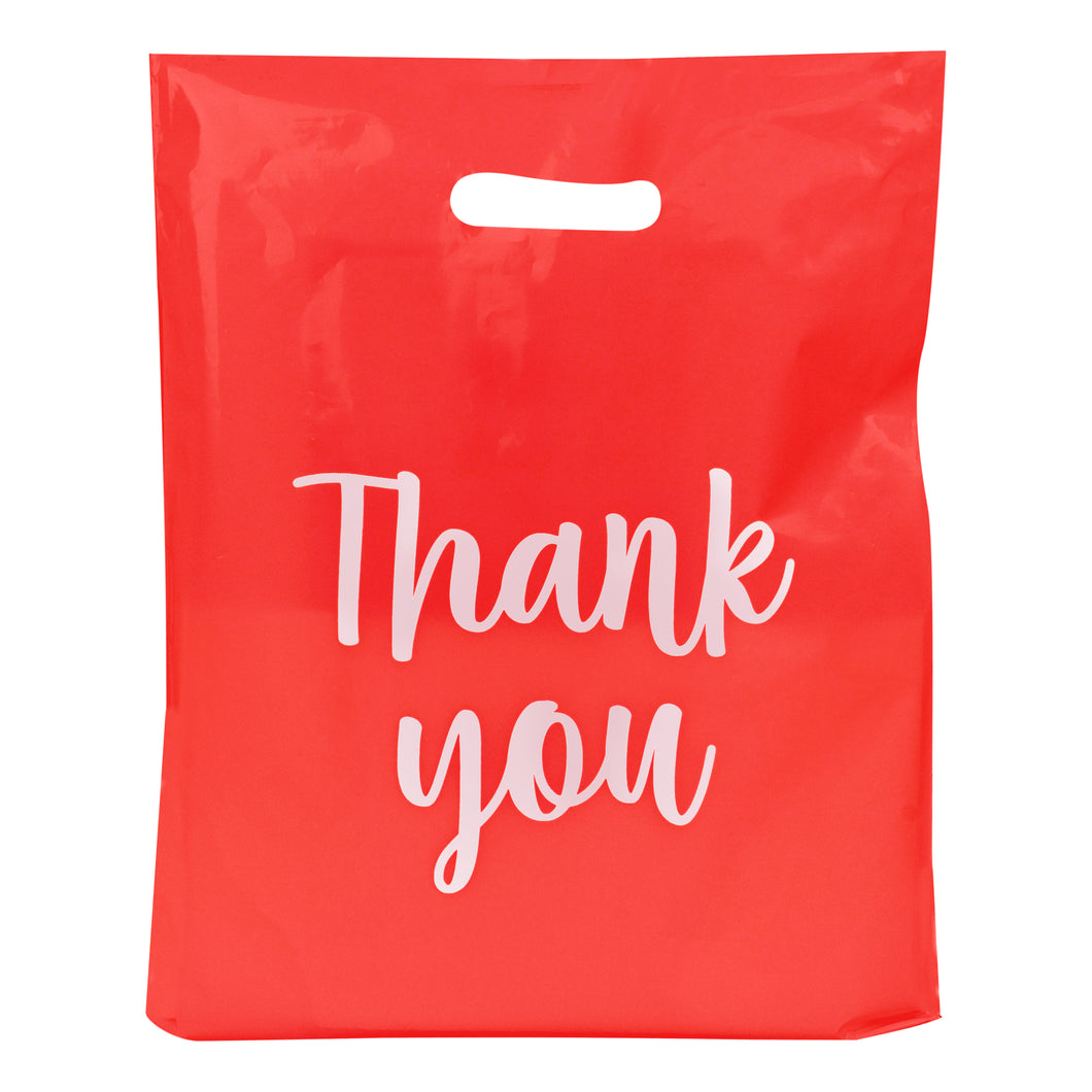 Plastic Retail Bags 100pk - 12x15in Red Thank You Merchandise Bags