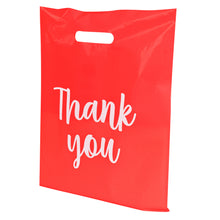 Load image into Gallery viewer, Plastic Retail Bags 100pk - 12x15in Red Thank You Merchandise Bags
