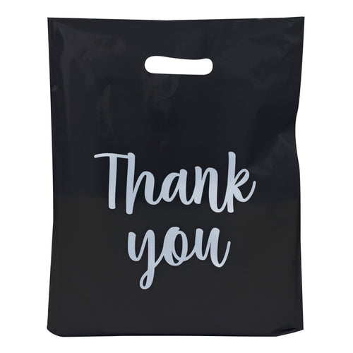 Plastic Retail Bags 100pk - 12x15in Black Thank You Merchandise Bags