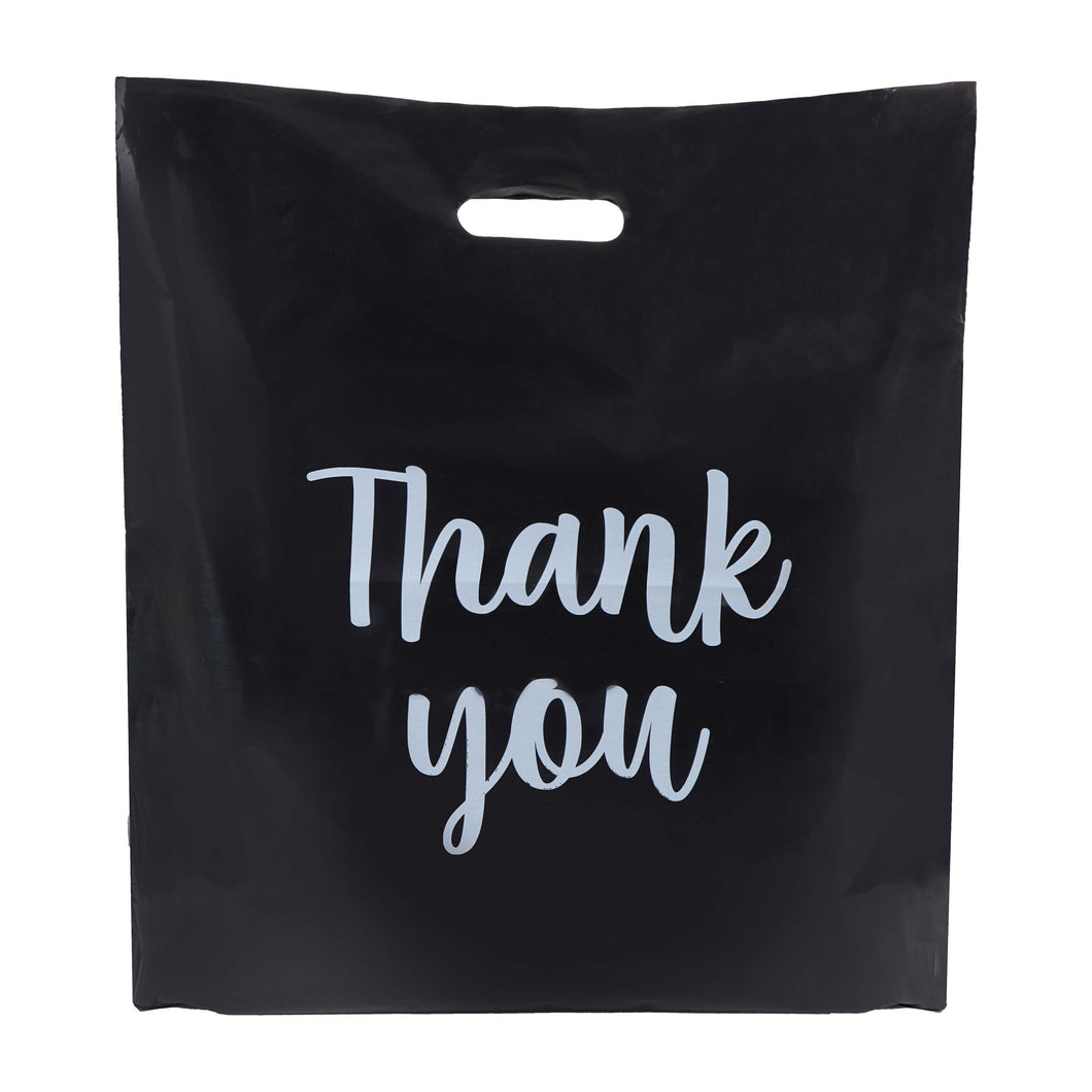 Plastic Retail Bags 100pk - 16x18in Black Thank You Merchandise Bags