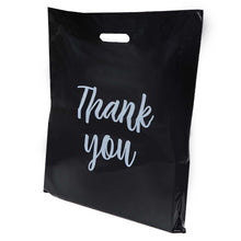 Load image into Gallery viewer, Plastic Retail Bags 100pk - 16x18in Black Thank You Merchandise Bags

